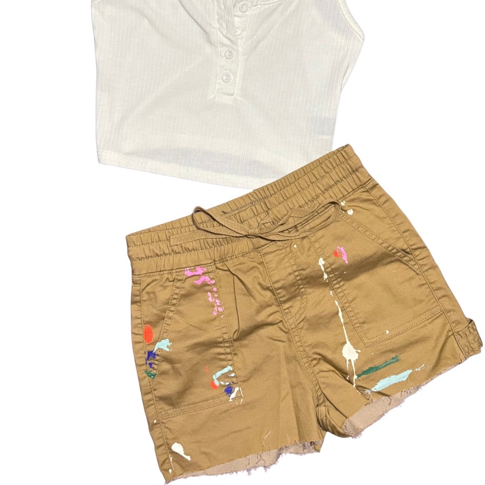 Tan Paint Splattered Shorts ROCKSTAR ORIGINAL